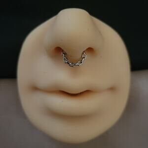 14 gauge 8mm stainless steel silver septum piercing with solid chain